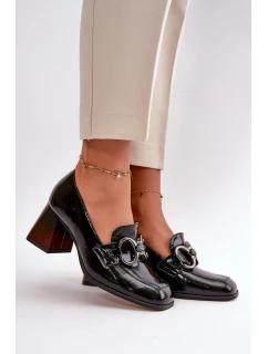 Skórzane Czółenka Z Ozdobą Czarne Laura Messi 2845