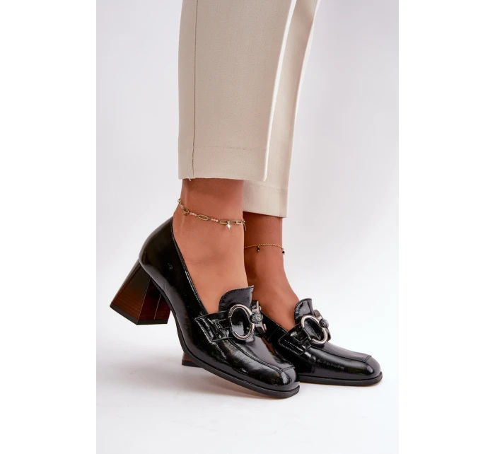 Skórzane Czółenka Z Ozdobą Czarne Laura Messi 2845