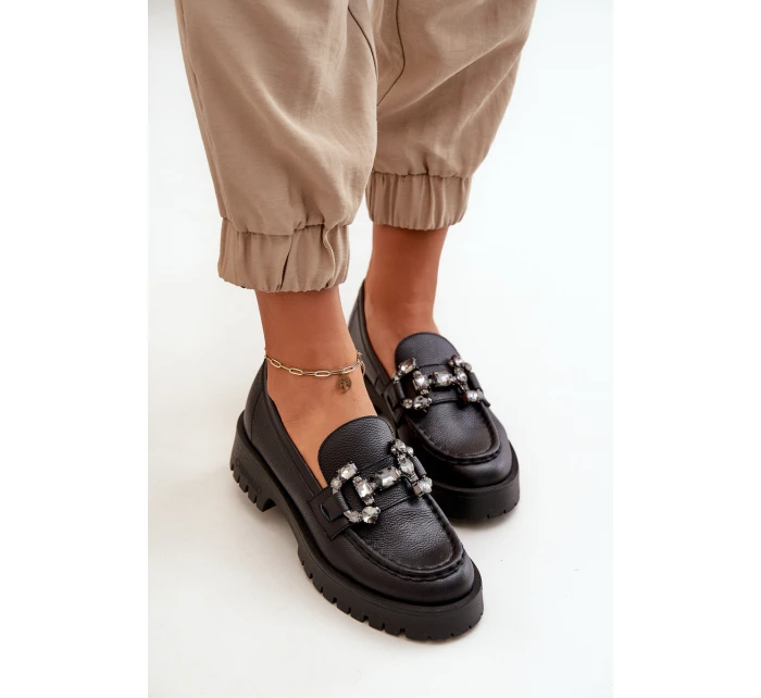 Damskie Skórzane Mokasyny Z Ozdobą CheBello 4369 Czarne