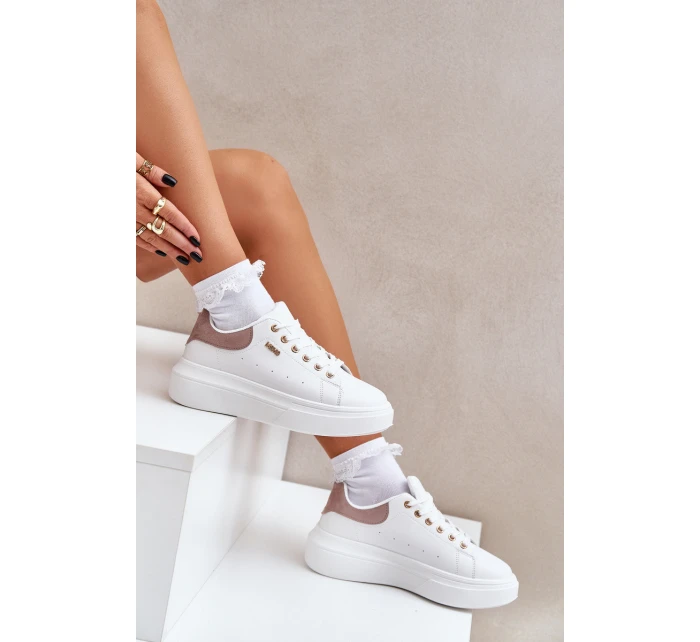 Sneakersy Damskie Na Platformie Eko Skóra Białe Lelandine Sneakersy Damskie Na Platformie Eko Skóra Białe Lelandine