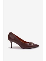 Podpatky Lodičky s ozdobou Eko kůže Hnědé model 22037630 - Boto