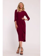 Šaty s volánkem model 21787046 bordó - STYLOVE