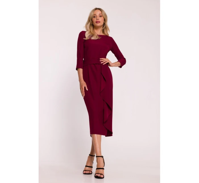Šaty s volánkem model 21787046 bordó - STYLOVE