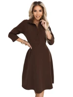 286-9 SANDY Košeľové šaty s opaskom - čokoládové