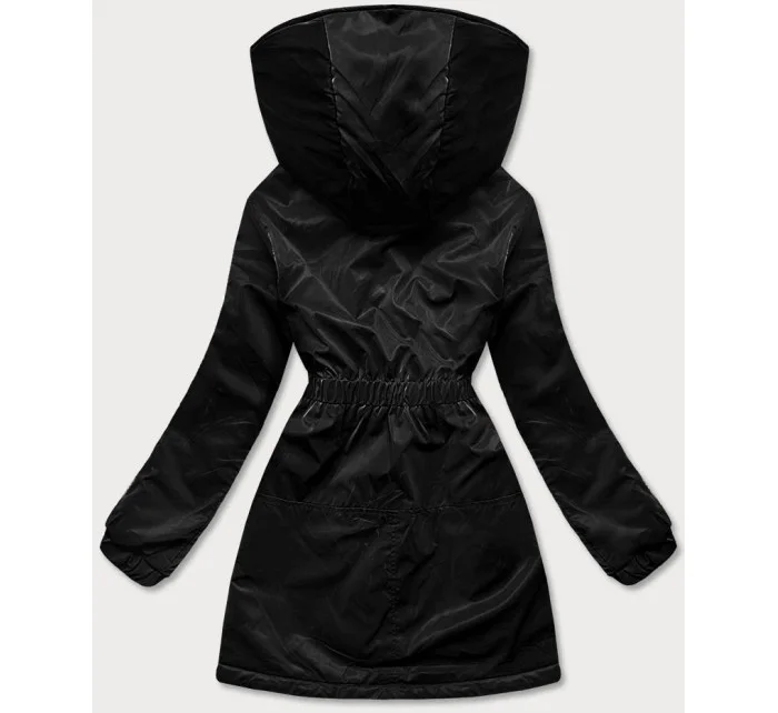 Čierna dámska bunda s kapucňou (B8105-1)