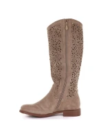 Béžové ažurové dámské kozačky model 22013131 - S.Barski