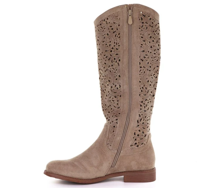 Béžové ažurové dámské kozačky model 22013131 - S.Barski