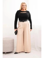 Dámske Plus veľkosť široké nohavice s opaskom béžová Dámske Plus veľkosť široké nohavice s opaskom béžová