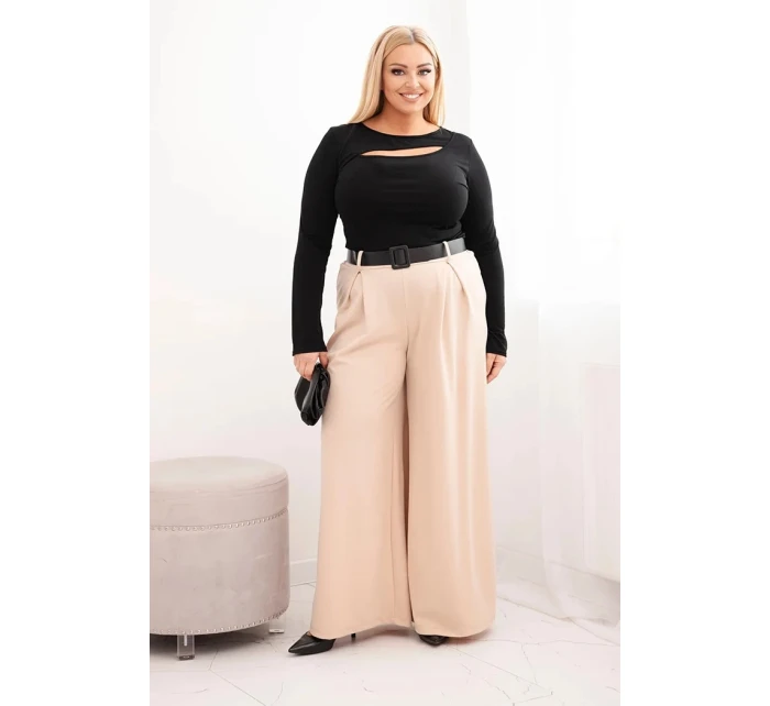 Dámske Plus veľkosť široké nohavice s opaskom béžová Dámske Plus veľkosť široké nohavice s opaskom béžová