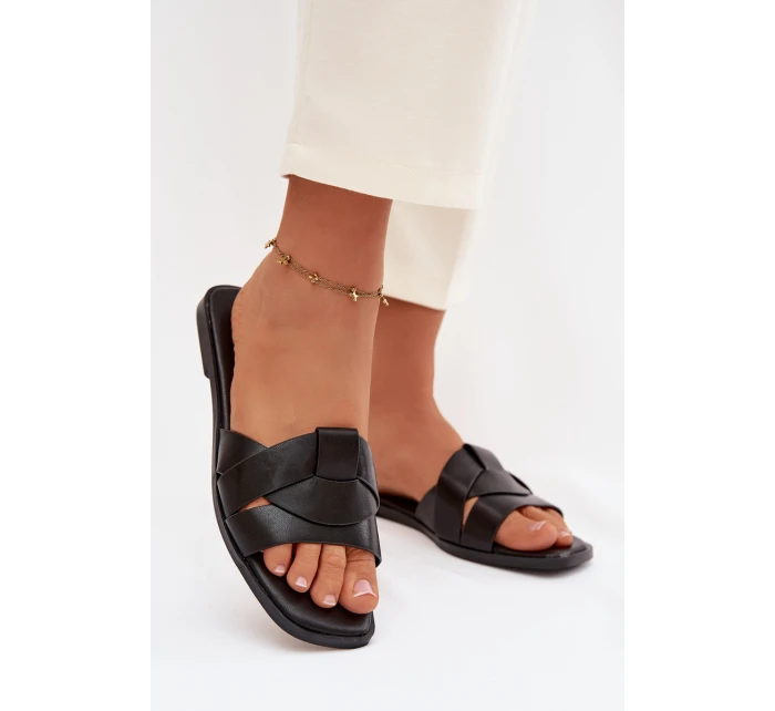 Dámské ploché pantofle s pásky Černé Marissae