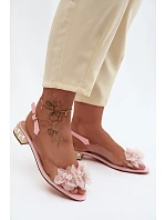 Průhledné sandály s krystaly a síťkovými květinami D&A MR61-9006 Růžové