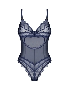 Dámske body Nightly Blue Crotchless Teddy dark blue - Obsessive