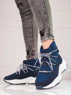 Trendy  sněhule modré dámské bez podpatku