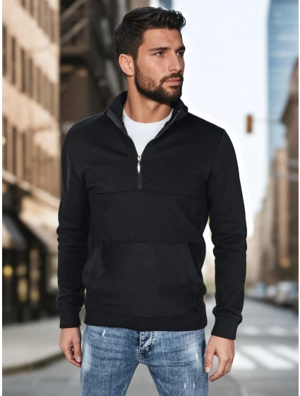 Pánska mikina s golierom čierna FashionStreet BX5885 Pánska mikina s golierom čierna FashionStreet BX5885