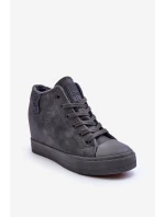 Trampki Skórzane Damskie Na Koturnie Big Star MM274005 Szare Trampki Skórzane Damskie Na Koturnie Big Star MM274005 Szare