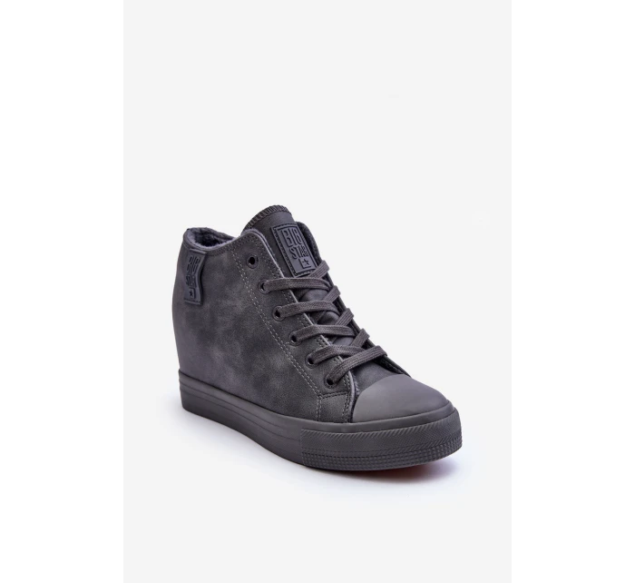 Trampki Skórzane Damskie Na Koturnie Big Star MM274005 Szare Trampki Skórzane Damskie Na Koturnie Big Star MM274005 Szare