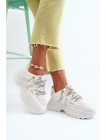 Sneakersy Damskie Na Masywnej Podeszwie Z Ozdobnym Sznurowaniem Białe Relissa