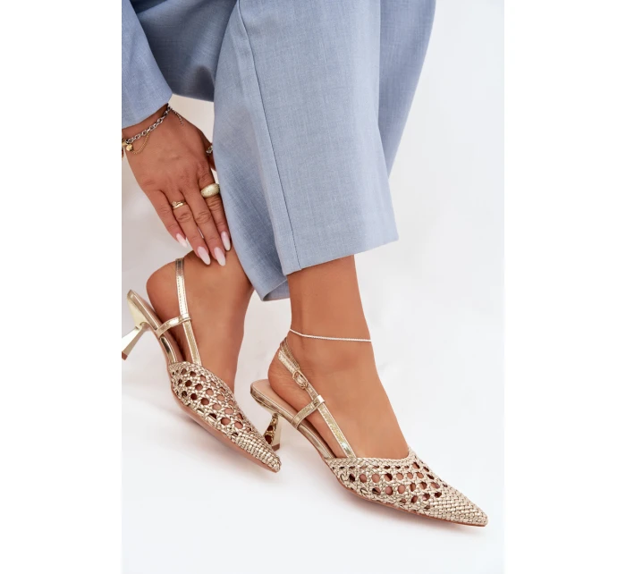 Pletené dámské sandály na podpatku zlaté Selinae