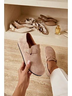 Dámské polobotky Eco semiš s zlatým přezkou Béžové Ismora