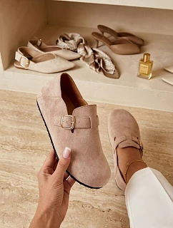 Dámské polobotky Eco semiš s zlatým přezkou Béžové model 22038385 - Boto