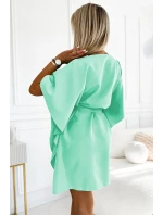 287-31 SOFIA Dámske šaty s motýlikom a viazaním v páse - MINT 287-31 SOFIA Dámske šaty s motýlikom a viazaním v páse - MINT