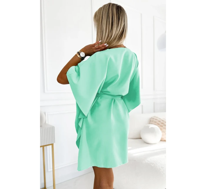 287-31 SOFIA Dámske šaty s motýlikom a viazaním v páse - MINT 287-31 SOFIA Dámske šaty s motýlikom a viazaním v páse - MINT