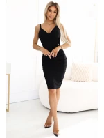 tužkové šaty s obálkovým výstřihem a ramínky černé model 21205485 - numoco