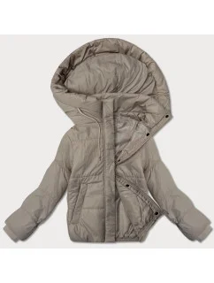 Krátká béžová dámská bunda s kapucí model 20991162 - J.STYLE