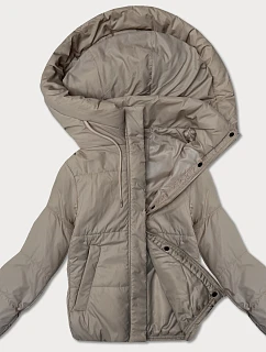Krátká béžová dámská bunda s kapucí model 20991162 - J.STYLE