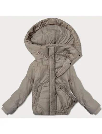 Krátká béžová dámská bunda s kapucí model 20991162 - J.STYLE