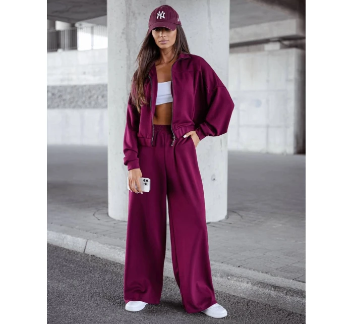 Komplet damski spodnie i bluza ze bordowy model 21470450 - Moon