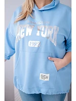 Dámska mikina plus size z viskózy s kapucňou a klokaním vreckom modrá