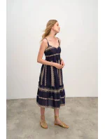 Dámské šaty model 20324203 Tmavě modrá s béžovou vzor - Vamp