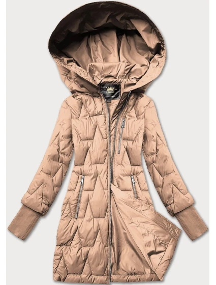 Dámska prešívaná prechodná bunda s pletenými rebrovanými manžetami Libland beige (LD-7775)