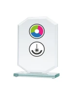 Sklenená trofej s farebnou potlačou LuxorJet, gravírovaním a atramentovou výplňou