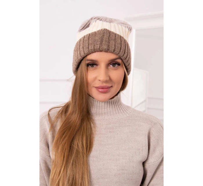 Fleecová čiapka Bojana K265 tmavo béžová+ecru+svetlo béžová