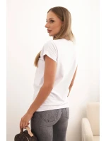 Dámská bavlněná blůza s krátkým rukávem a barevným potiskem bílá