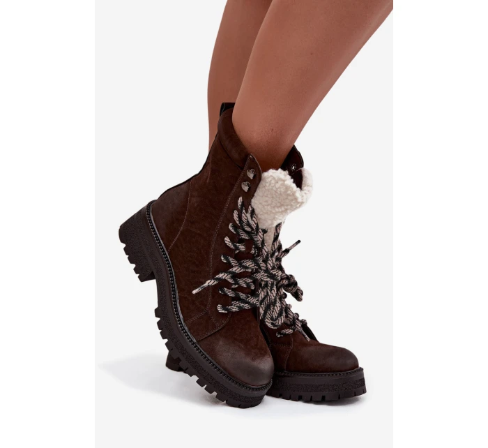 Dámské trapery boty z eko kůže čokoládové Bellora