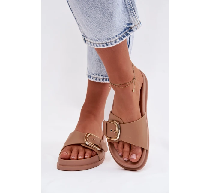 Dámské pantofle s zlatým sponou tmavě béžové Rosivana