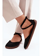 Semišové dámské baleríny Barefoot s mašličkami Zazoo 320 Černé