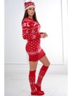Vianočný set sveter + čiapka + ponožky nad kolená červené