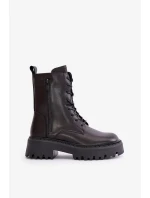 Kožené zateplené členkové topánky Workery Women's Big Star Black Kožené zateplené členkové topánky Workery Women's Big Star Black