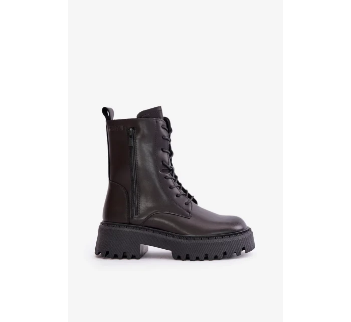 Kožené zateplené členkové topánky Workery Women's Big Star Black Kožené zateplené členkové topánky Workery Women's Big Star Black