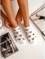 Dámske bavlnené ponožky s mopslíkmi biele Dámske bavlnené ponožky s mopslíkmi biele