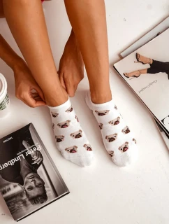 Dámske bavlnené ponožky s mopslíkmi biele