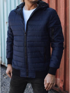 Pánska prechodná prešívaná bunda s kapucňou tmavomodrá FashionStreet TX4936