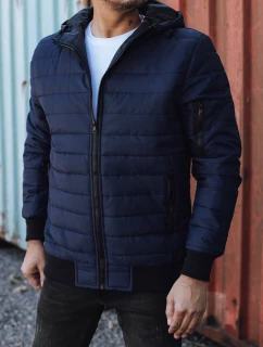 Pánska prechodná prešívaná bunda s kapucňou tmavomodrá FashionStreet TX4936