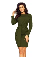 Dámské šaty v khaki barvě se širokým páskem k zavazování model 7007567 - numoco Dámské šaty v khaki barvě se širokým páskem k zavazování model 7007567 - numoco