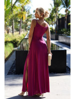 CHIARA - Elegantné dlhé maxi šaty vo fuchsiovej farbe s brokátom na ramienkach 299-19