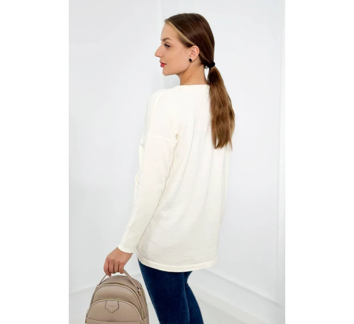Sveter s prednými vreckami ecru Sveter s prednými vreckami ecru